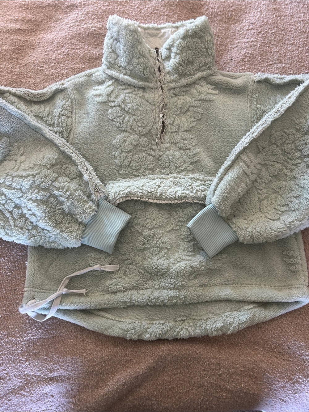 Free People Plush Half-Zip Pullover Jacket in Light Sage